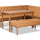 Baxton Studio Riordan Mid-Century Modern Tan Faux Leather Upholstered and Walnut Brown Finished Wood 4-Piece Dining Nook Set