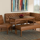 Baxton Studio Riordan Mid-Century Modern Tan Faux Leather Upholstered and Walnut Brown Finished Wood 5-Piece Dining Nook Set