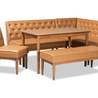 Baxton Studio Riordan Mid-Century Modern Tan Faux Leather Upholstered and Walnut Brown Finished Wood 5-Piece Dining Nook Set