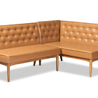 Baxton Studio Riordan Mid-Century Modern Tan Faux Leather Upholstered and Walnut Brown Finished Wood 2-Piece Dining Nook Banquette Set