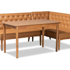 Baxton Studio Riordan Mid-Century Modern Tan Faux Leather Upholstered and Walnut Brown Finished Wood 3-Piece Dining Nook Set