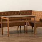 Baxton Studio Riordan Mid-Century Modern Tan Faux Leather Upholstered and Walnut Brown Finished Wood 3-Piece Dining Nook Set