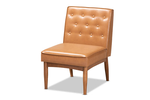 Baxton Studio Riordan Mid-Century Modern Tan Faux Leather Upholstered and Walnut Brown Finished Wood Dining Chair