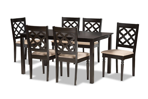 Baxton Studio Ramiro Modern and Contemporary Sand Fabric Upholstered and Dark Brown Finished Wood 7-Piece Dining Set