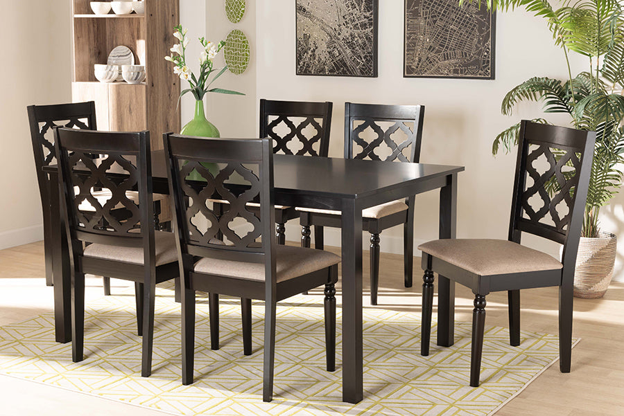 Baxton Studio Ramiro Modern and Contemporary Sand Fabric Upholstered and Dark Brown Finished Wood 7-Piece Dining Set