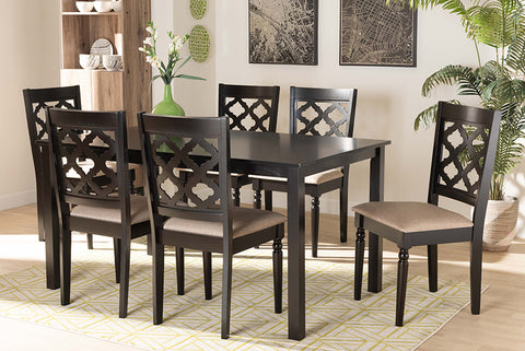 Baxton Studio Ramiro Modern and Contemporary Sand Fabric Upholstered and Dark Brown Finished Wood 7-Piece Dining Set