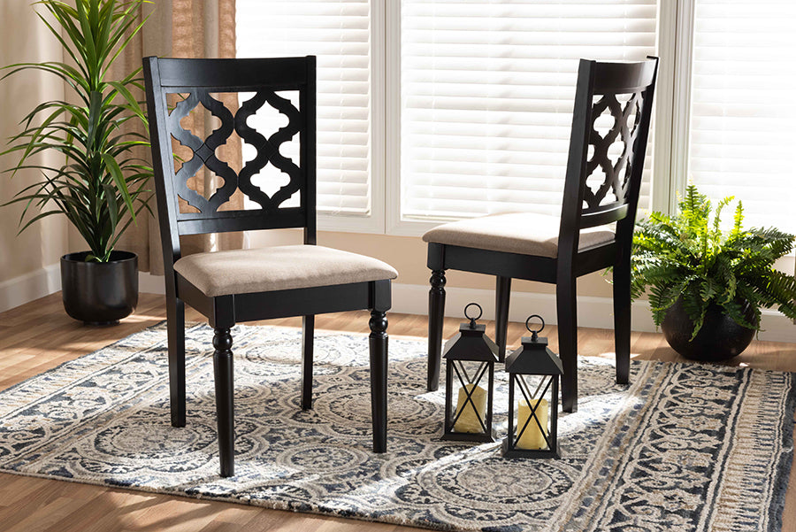 Baxton Studio Ramiro Modern and Contemporary Sand Fabric Upholstered and Dark Brown Finished Wood 2-Piece Dining Chair Set