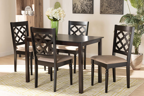 Baxton Studio Ramiro Modern and Contemporary Sand Fabric Upholstered and Dark Brown Finished Wood 5-Piece Dining Set