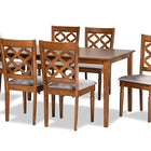 Baxton Studio Ramiro Modern and Contemporary Grey Fabric Upholstered and Walnut Brown Finished Wood 7-Piece Dining Set