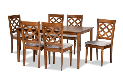 Baxton Studio Ramiro Modern and Contemporary Grey Fabric Upholstered and Walnut Brown Finished Wood 7-Piece Dining Set