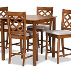Baxton Studio Ramiro Modern and Contemporary Transitional Grey Fabric Upholstered and Walnut Brown Finished Wood 5-Piece Pub Set