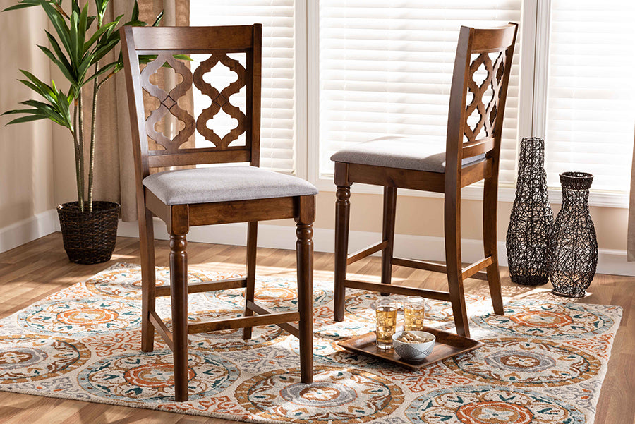 Baxton Studio Ramiro Modern and Contemporary Transitional Grey Fabric Upholstered and Walnut Brown Finished Wood 2-Piece Counter Stool Set