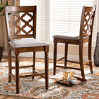 Baxton Studio Ramiro Modern and Contemporary Transitional Grey Fabric Upholstered and Walnut Brown Finished Wood 2-Piece Counter Stool Set