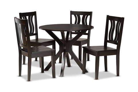 Baxton Studio Mare Modern and Contemporary Transitional Dark Brown Finished Wood 5-Piece Dining Set