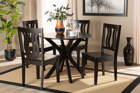 Baxton Studio Mare Modern and Contemporary Transitional Dark Brown Finished Wood 5-Piece Dining Set