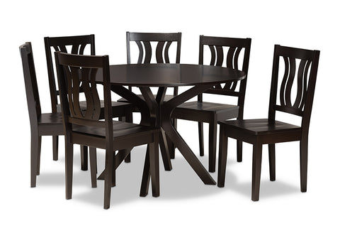 Baxton Studio Mare Modern and Contemporary Transitional Dark Brown Finished Wood 7-Piece Dining Set
