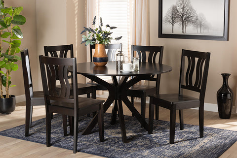 Baxton Studio Mare Modern and Contemporary Transitional Dark Brown Finished Wood 7-Piece Dining Set