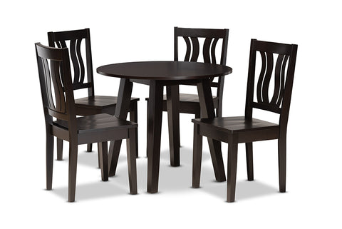 Baxton Studio Anesa Modern and Contemporary Transitional Dark Brown Finished Wood 5-Piece Dining Set