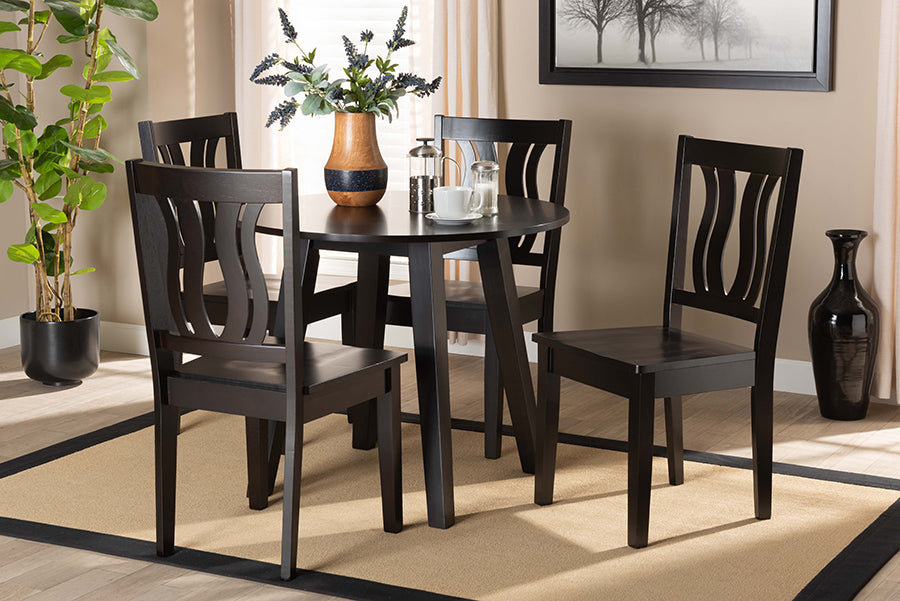 Baxton Studio Anesa Modern and Contemporary Transitional Dark Brown Finished Wood 5-Piece Dining Set