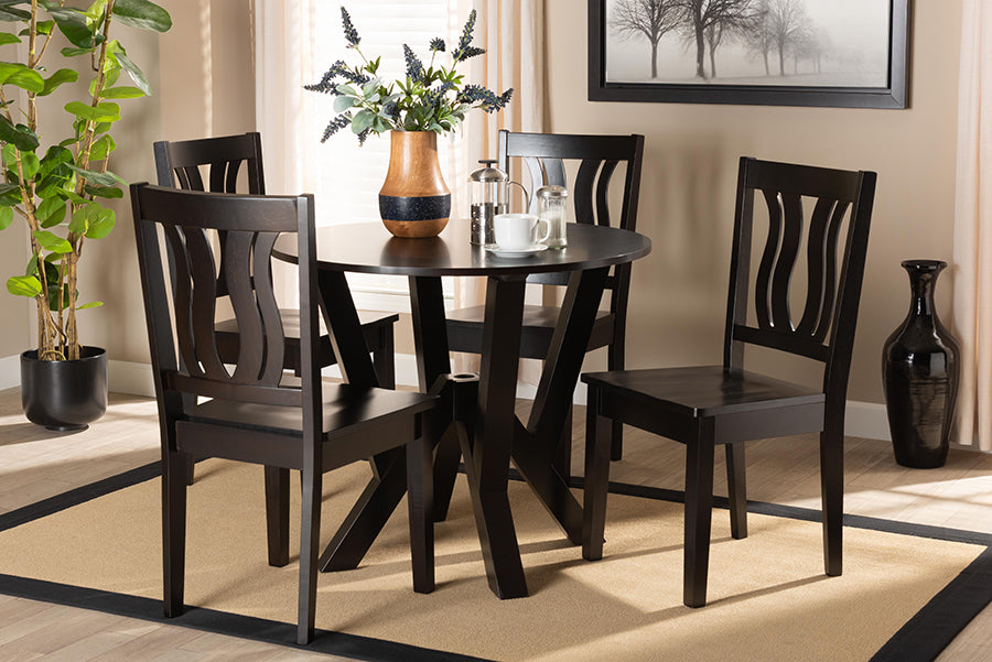 Baxton Studio Noelia Modern and Contemporary Transitional Dark Brown Finished Wood 5-Piece Dining Set