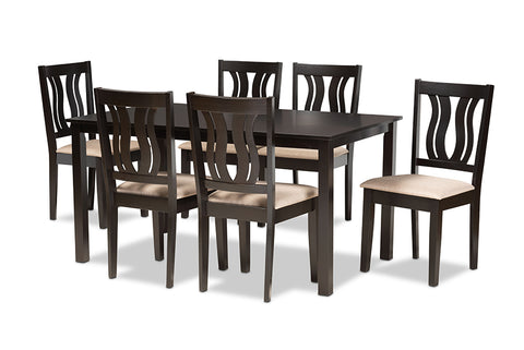 Baxton Studio Fenton Modern and Contemporary Sand Fabric Upholstered and Dark Brown Finished Wood 7-Piece Dining Set