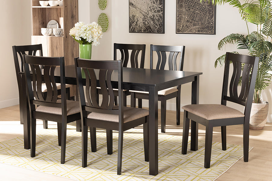 Baxton Studio Fenton Modern and Contemporary Sand Fabric Upholstered and Dark Brown Finished Wood 7-Piece Dining Set