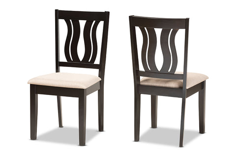 Baxton Studio Fenton Modern and Contemporary Sand Fabric Upholstered and Dark Brown Finished Wood 2-Piece Dining Chair Set