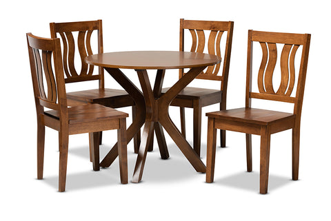 Baxton Studio Mare Modern and Contemporary Transitional Walnut Brown Finished Wood 5-Piece Dining Set