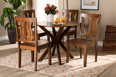 Baxton Studio Mare Modern and Contemporary Transitional Walnut Brown Finished Wood 5-Piece Dining Set