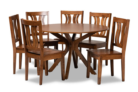 Baxton Studio Mare Modern and Contemporary Transitional Walnut Brown Finished Wood 7-Piece Dining Set