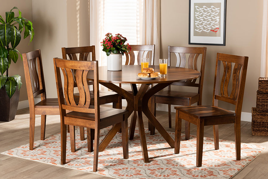 Baxton Studio Mare Modern and Contemporary Transitional Walnut Brown Finished Wood 7-Piece Dining Set