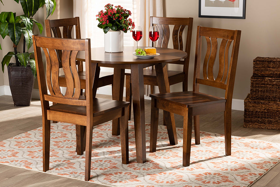 Baxton Studio Anesa Modern and Contemporary Transitional Walnut Brown Finished Wood 5-Piece Dining Set