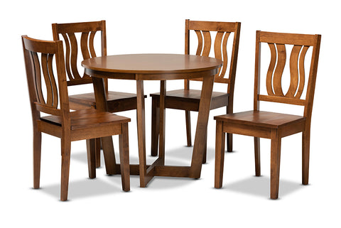 Baxton Studio Elodia Modern and Contemporary Transitional Walnut Brown Finished Wood 5-Piece Dining Set