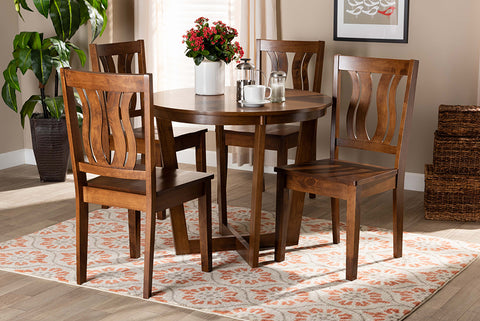 Baxton Studio Elodia Modern and Contemporary Transitional Walnut Brown Finished Wood 5-Piece Dining Set
