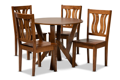 Baxton Studio Noelia Modern and Contemporary Transitional Walnut Brown Finished Wood 5-Piece Dining Set