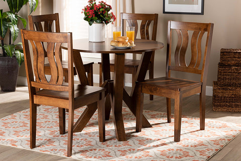 Baxton Studio Noelia Modern and Contemporary Transitional Walnut Brown Finished Wood 5-Piece Dining Set