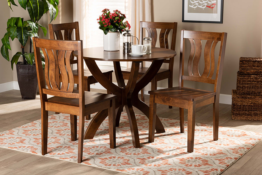Baxton Studio Karla Modern and Contemporary Transitional Walnut Brown Finished Wood 5-Piece Dining Set