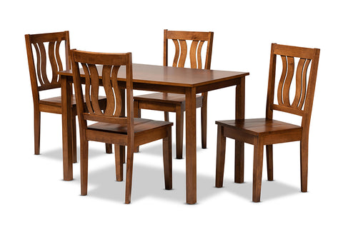 Baxton Studio Zamira Modern and Contemporary Transitional Walnut Brown Finished Wood 5-Piece Dining Set