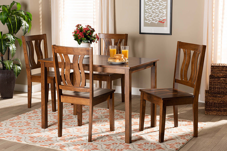 Baxton Studio Zamira Modern and Contemporary Transitional Walnut Brown Finished Wood 5-Piece Dining Set