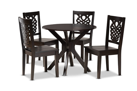 Baxton Studio Liese Modern and Contemporary Transitional Dark Brown Finished Wood 5-Piece Dining Set