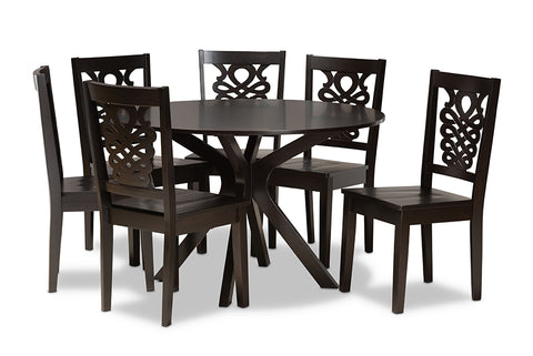 Baxton Studio Liese Modern and Contemporary Transitional Dark Brown Finished Wood 7-Piece Dining Set
