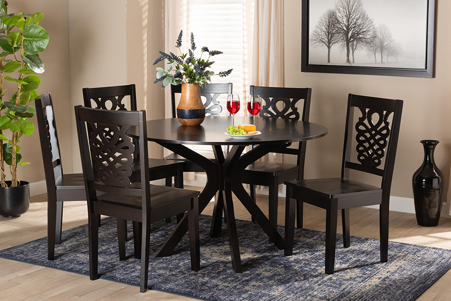Baxton Studio Liese Modern and Contemporary Transitional Dark Brown Finished Wood 7-Piece Dining Set