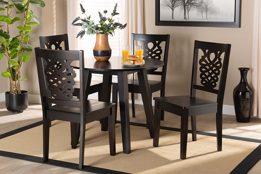 Baxton Studio Mina Modern and Contemporary Transitional Dark Brown Finished Wood 5-Piece Dining Set