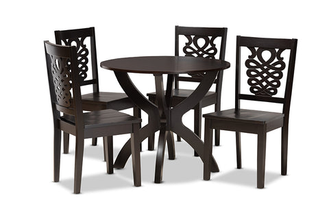 Baxton Studio Wanda Modern and Contemporary Transitional Dark Brown Finished Wood 5-Piece Dining Set