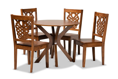 Baxton Studio Liese Modern and Contemporary Transitional Walnut Brown Finished Wood 5-Piece Dining Set