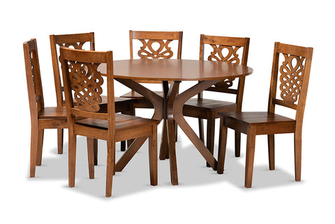 Baxton Studio Liese Modern and Contemporary Transitional Walnut Brown Finished Wood 7-Piece Dining Set