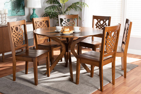Baxton Studio Liese Modern and Contemporary Transitional Walnut Brown Finished Wood 7-Piece Dining Set