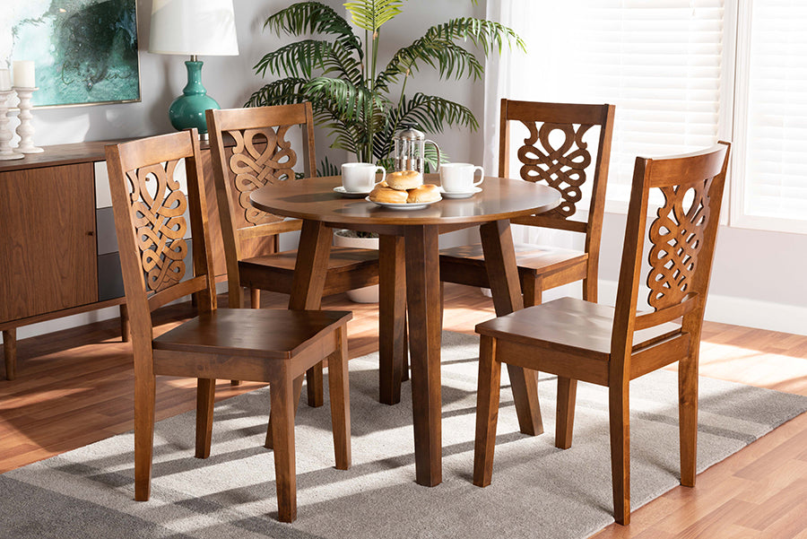 Baxton Studio Mina Modern and Contemporary Transitional Walnut Brown Finished Wood 5-Piece Dining Set