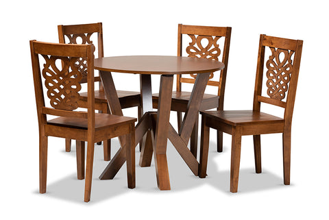 Baxton Studio Valda Modern and Contemporary Transitional Walnut Brown Finished Wood 5-Piece Dining Set