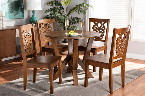 Baxton Studio Valda Modern and Contemporary Transitional Walnut Brown Finished Wood 5-Piece Dining Set